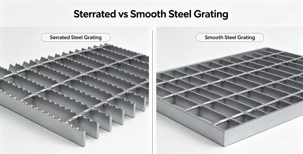 Serrated and smooth steel grating Serrated and smooth steel grating